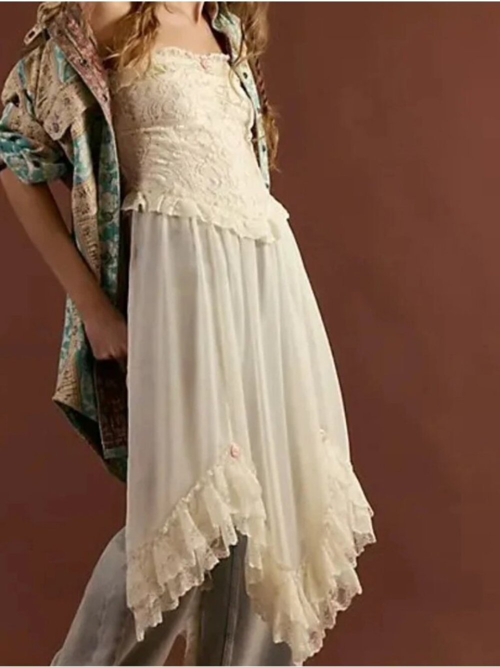 Free People Jocelyn Maxi Tunic Festival Whimsical Cottagecore Vintage Womens L